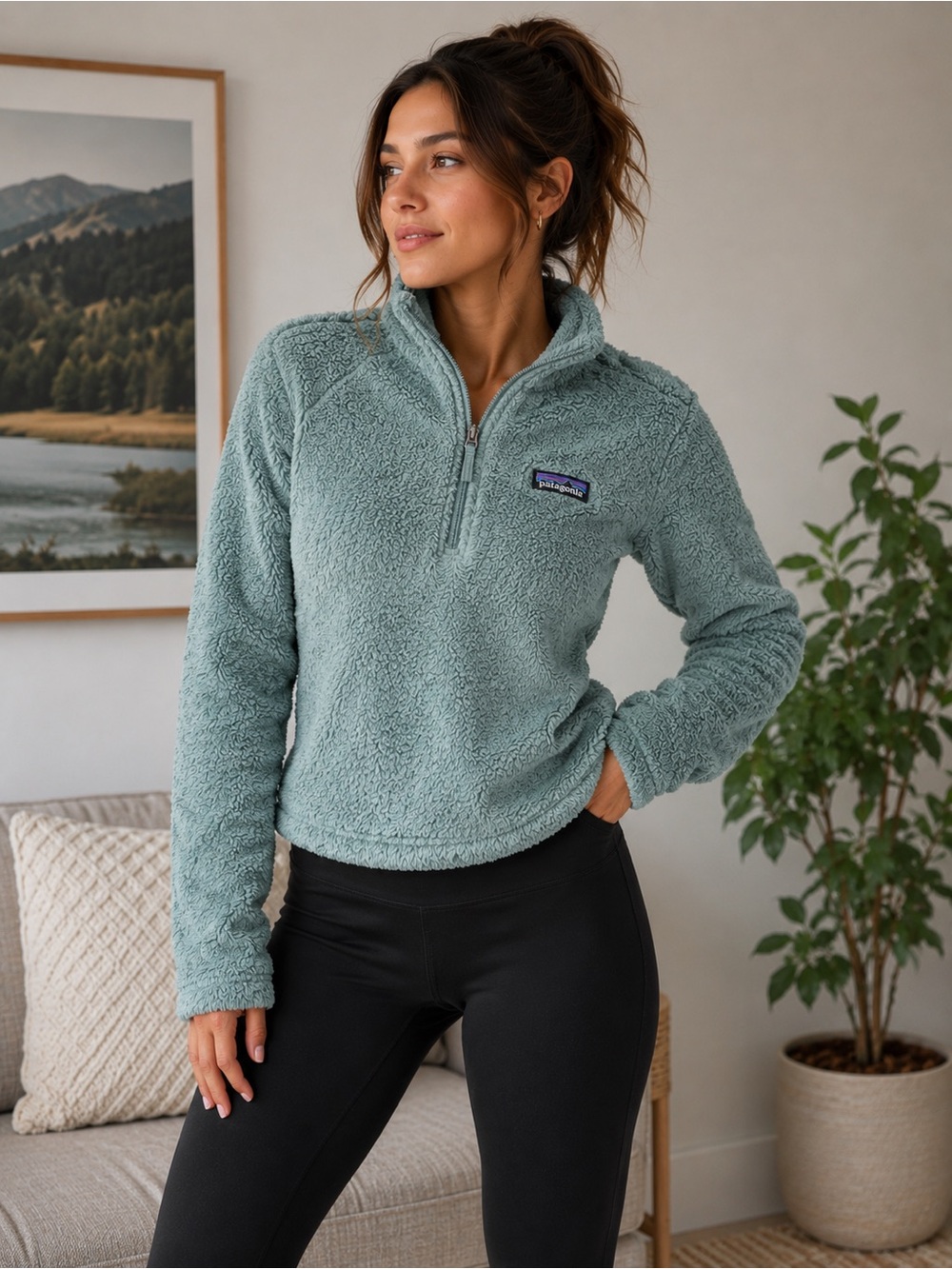 Patagonia Quarter Zip Fleece Pullover Sage Green Size M